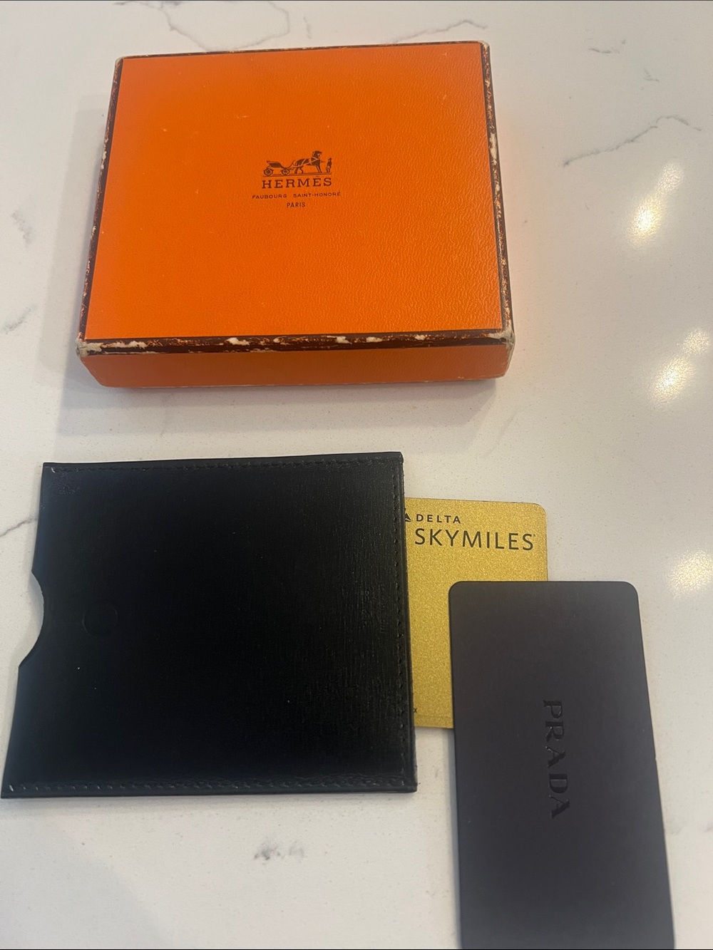 Hermes Black Leather credit card Holder with Orange Box( set of 2 )